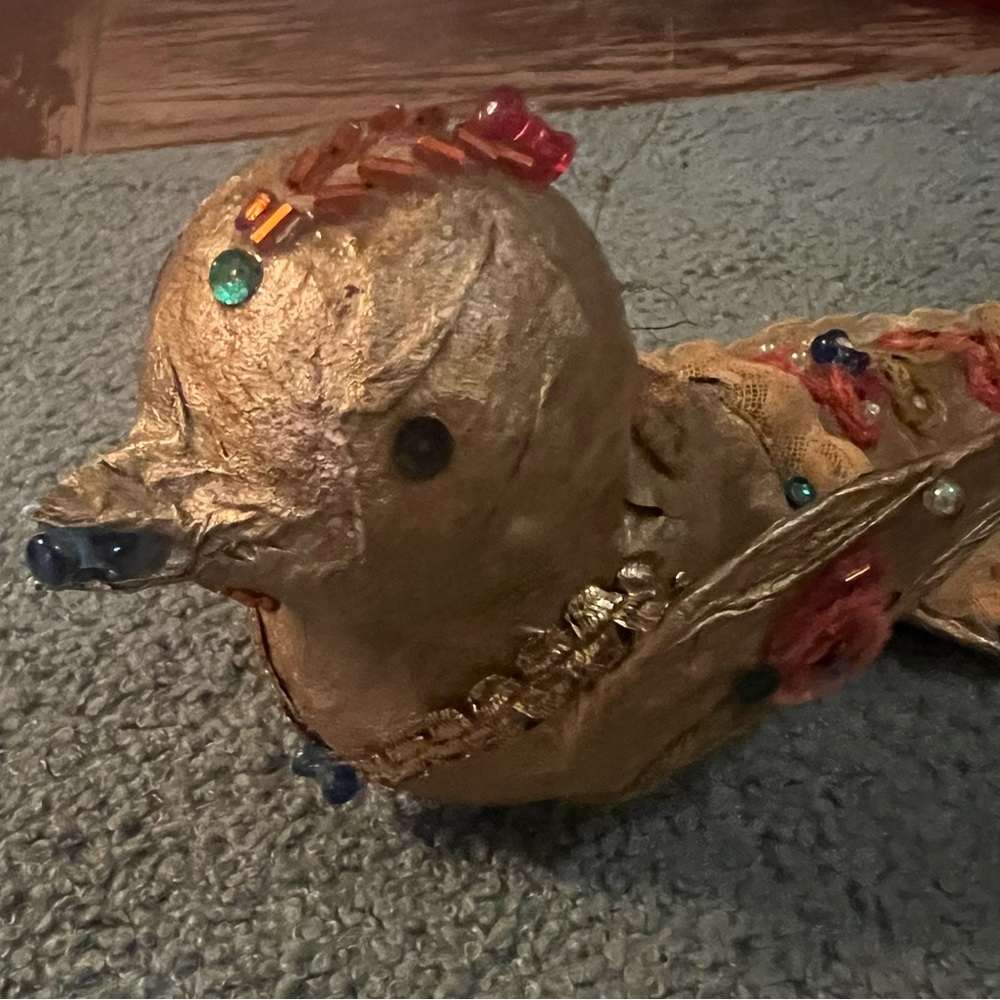 Vintage Large Paper mâché Easter Bird L 9.5” W 4+” Handmade EUC